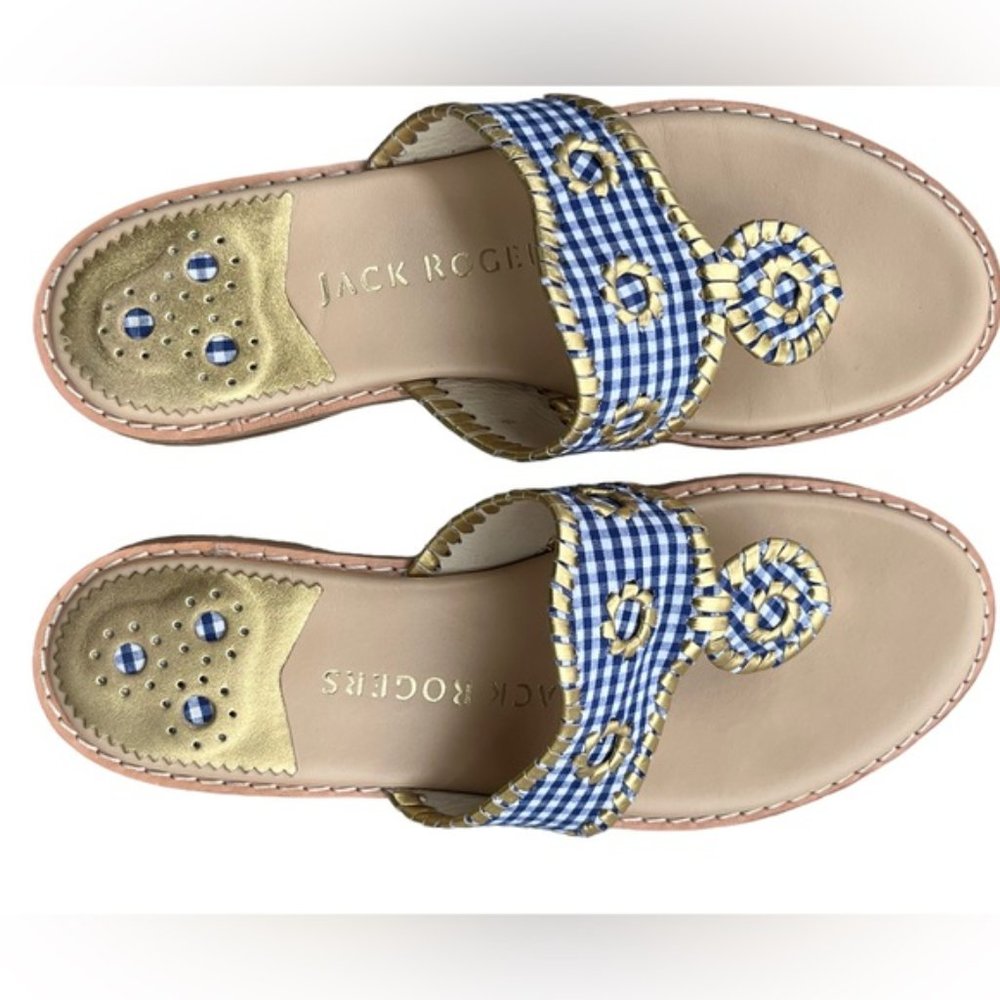 Jack Rogers Jacks II Flat Sandal Gingham Gingham/Gold Size 8.5 - Picture 8 of 8
